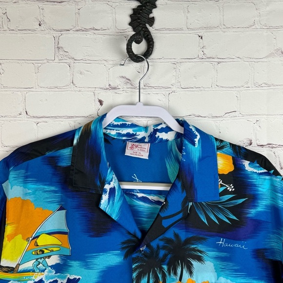 Kalena Vintage Vibrant Blue and Yellow Hawaiian Surf Button Down Shirt XL - Picture 4 of 6